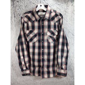 Ditch Plains Shirt Men Medium Gray Pink Plaid Long Sleeve Pearl Snap Western Top